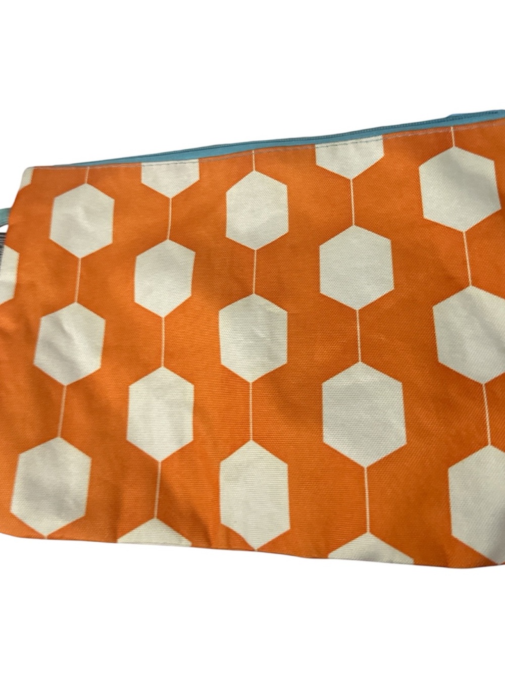 The royal standard Orange Geometric Cosmetic Bag turquoise zipper strap new